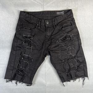 Smoke Rise Denim Jeans Shorts Mens 30 Black Distressed Raw Hem Stretch Denim